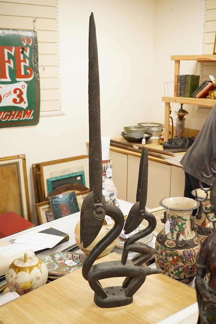 African tribal art interest; a Bambara antelope headdress chiwara, 93cm high